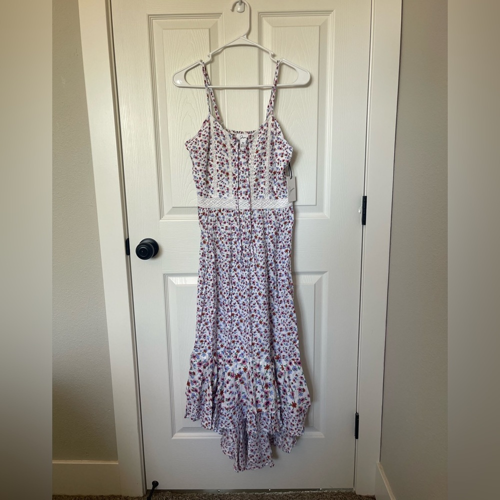 Japna Multicolor Floral Dress with Lace Accents